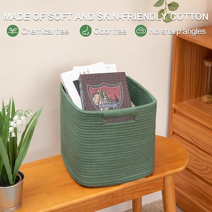 OIAHOMY Storage Cubes 11 Inch Storage Bins-3 Pack, Cotton Rope Woven Baskets for Organizing, Square Baskets for Shelves Organ