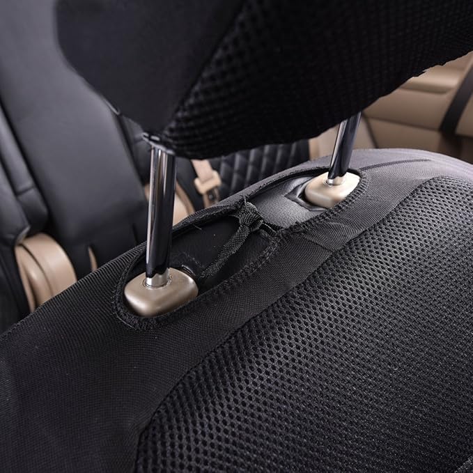 CAR PASS 6PCS Super Universal Fit Air Mesh Two Front Car Seat Covers Set Package-Fit for Vehicles,Suvs,Vans,Sedans,Airbag Compatiable (BLACK AND BEIGE)