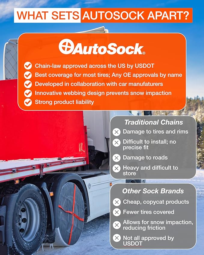 AutoSock Commercial Vehicle Snow Socks for Tires, AL74 - Car Sock Tire Traction Device for Snow, Ultimate Chain Alternative f
