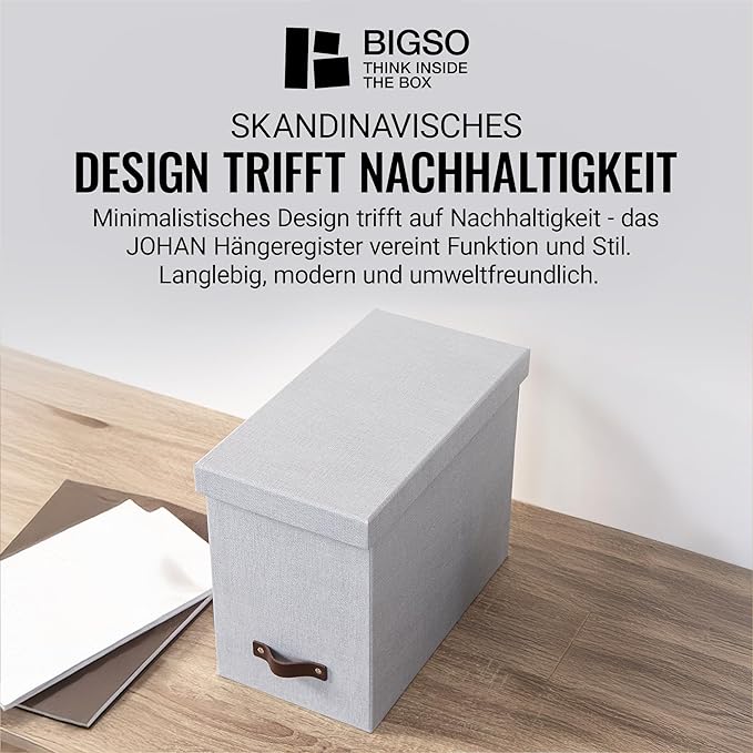 Bigso Box of Sweden File Organiser Storage - Stylish Organiser Box Including 8 Hanging Files - Container for Folders Made of 
