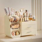 HBlife Makeup Organizer with Brush Holder for Vanity, Large Plastic Bathroom Countertop Organizer Skin Care Storage, Easy to 