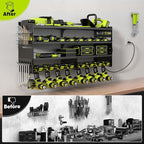 POKIPO Large Power Tool Organizer Wall Mount with Charging Station,4 Layer Heavy Duty Metal Tool Storage Rack Loads 600lbs wi