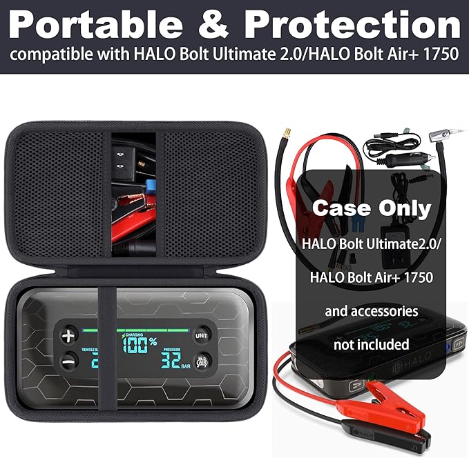 khanka Stroage Case for HALO Bolt Ultimate 2.0/HALO Bolt Air +1750 Portable Car Battery Jump Starter,Case Only (Black)