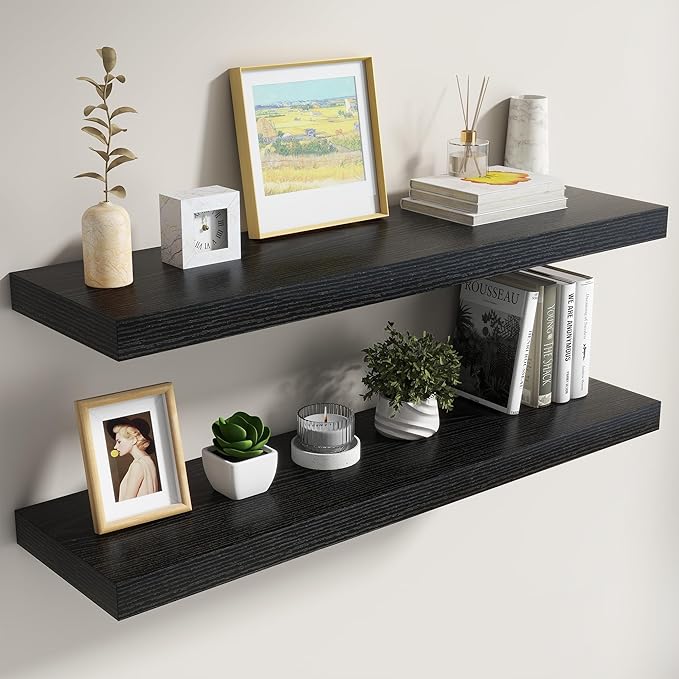 Dreamland 40 Inch Black Floating Shelves for Wall,8 Inch Deep Floating Shelves,40" W x 8" D Wall Shelves for Bedroom,Living R
