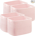 Pink Storage Bins 4 Pack Basket for Shelves Pink Rope Basket for Baby Nursery Organization 12.7"Lx9"Wx7.9"H