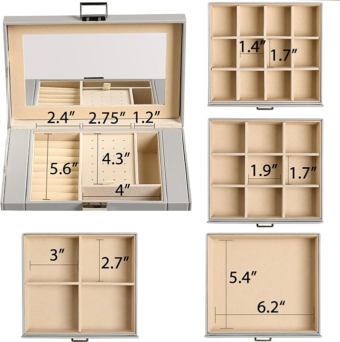 Frebeauty 5-layer Jewelry Box,Faux Leather Jewelry Organizer with 4 Drawers,Jewelry Organizers and Storage with Mirror,Jewelr