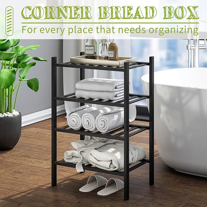 BMOSU 4-Tier Bamboo Small Shoe Rack Premium Stackable Shoe Shelf Storage Organizer for Hallway Closet Living Room Entryway Or