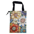 Car Garbage Bag Bright Yellow White and Blue Floral Hanging Canvas Car Trash Bag Drawstring Car Back Seat Organizer for Car Back Front Seat Console with Adjustable Buckle