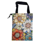 Car Garbage Bag Bright Yellow White and Blue Floral Hanging Canvas Car Trash Bag Drawstring Car Back Seat Organizer for Car Back Front Seat Console with Adjustable Buckle