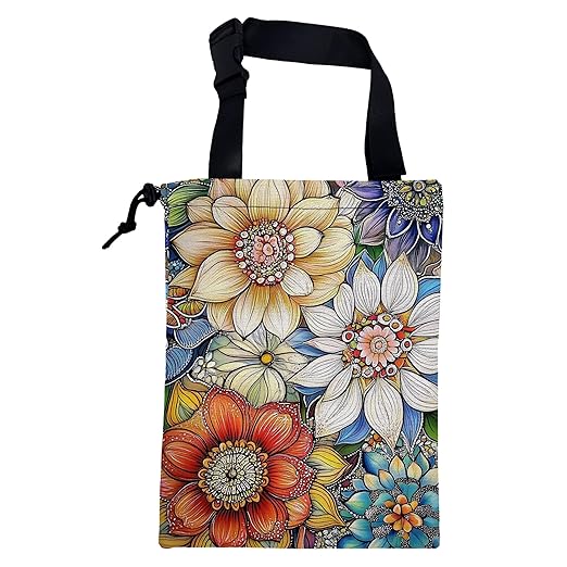 Car Garbage Bag Bright Yellow White and Blue Floral Hanging Canvas Car Trash Bag Drawstring Car Back Seat Organizer for Car Back Front Seat Console with Adjustable Buckle