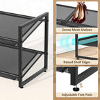 Expandable Shoe Rack, 2 Tier Adjustable Shoe Organizer with Flat & Slant Dual Use Design, Space Saving Shoes Stand for Closet