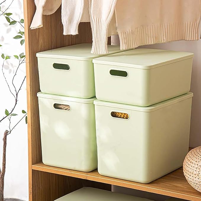 4 pack large plastic White storage bins Baskets, Toy Box Chest with Lids and Handle，Organizer Containers for Baby，Kids,snacks