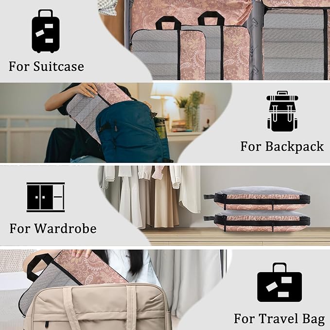 U+U 6 Set Compression Packing Cubes - Ultralight Travel Organizers with Laundry Bag, Space-Saving Suitcase Organizer, Expanda