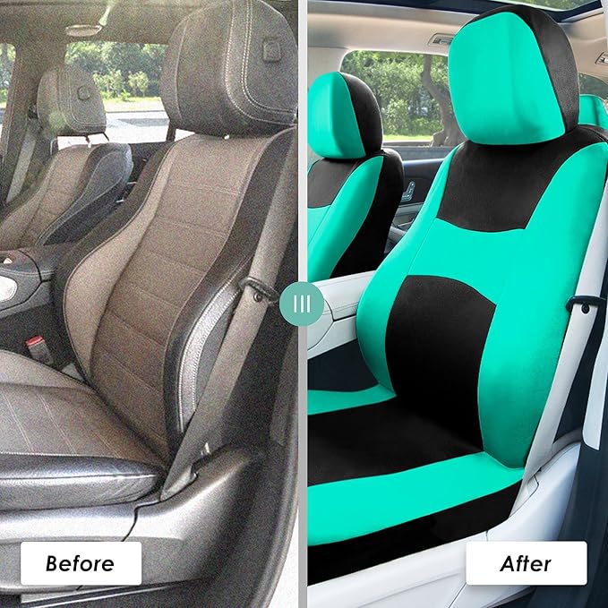 FH Group Full Set Cloth Car Seat Covers , Universal Fit combo, Low Back Front Seat Covers, Airbag Compatible, Split Bench Rear Seat, Washable Seat Cover for SUV,Sedan,Van, Mint