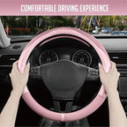 PIC AUTO Steering Wheel Cover, Pink Patterned Leather Patchwork Design, Universal Fit 14.5"–15.5", Anti-Slip, Odor-Free, Soft