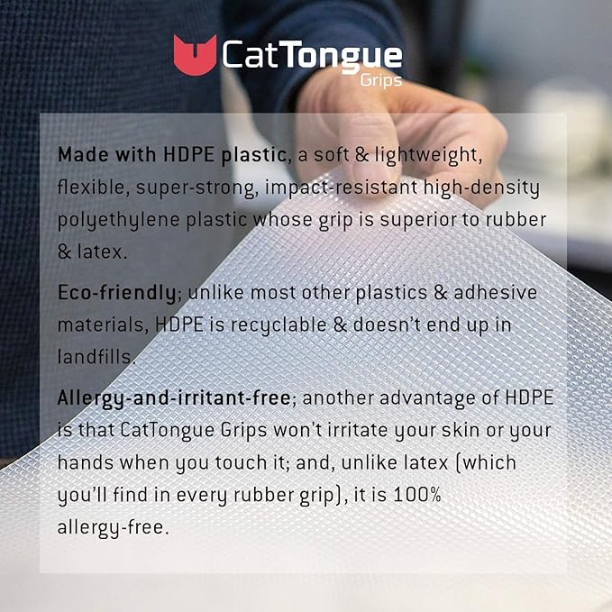 CATTONGUE GRIPS Non-Adhesive Anti-Slip Mat - Multi-Purpose Non-Slip Pad for Countertops, Desks, Tables & Workspaces - Ideal D