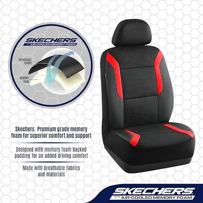 Skechers Memory Foam Car Seat Covers, Air Cool Mesh Thick Seat Covers, Car Seat Covers Front Seats Airbag Compatible, Automot