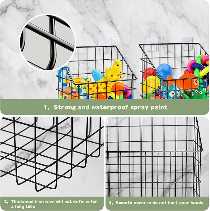 2 Pack Bath Toy Storage Organizer Basket, Large Metal Bathtub Toy Holder, Wall Mounted Hanging Shower Basket, Bath Toy Organi