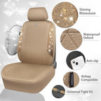 CAR PASS Beige Oxford Bling Diamond Car Seat Covers Full Set Interior Sets, Waterproof Shining Glitter Sparkly Crystal Univer
