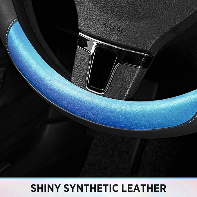 Road Comforts Steering Wheel Cover – Breathable Leather Steering Wheel Cover, Anti-Slip Grip, Universal Fit 14.5” to 15”, Hea