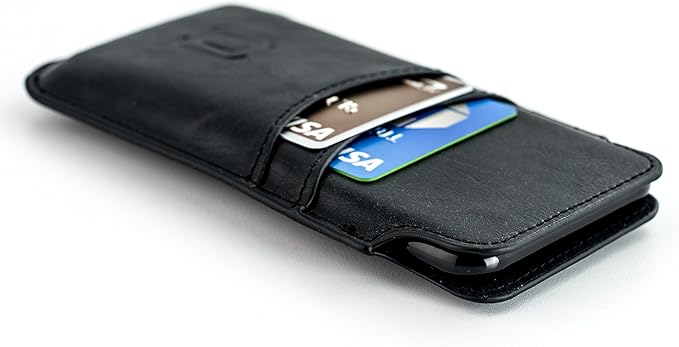 Dockem Provincial Wallet Sleeve for 6.5-6.7" iPhones, Vintage PU Leather, 2 Card Slots [Black]