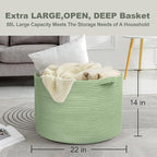 MEGASKET Extra Large Green Basket, 22" X 22" X 14" Woven Cotton Rope Baskets for Blankets, Nursery Laundry Basket, Cute Kids 