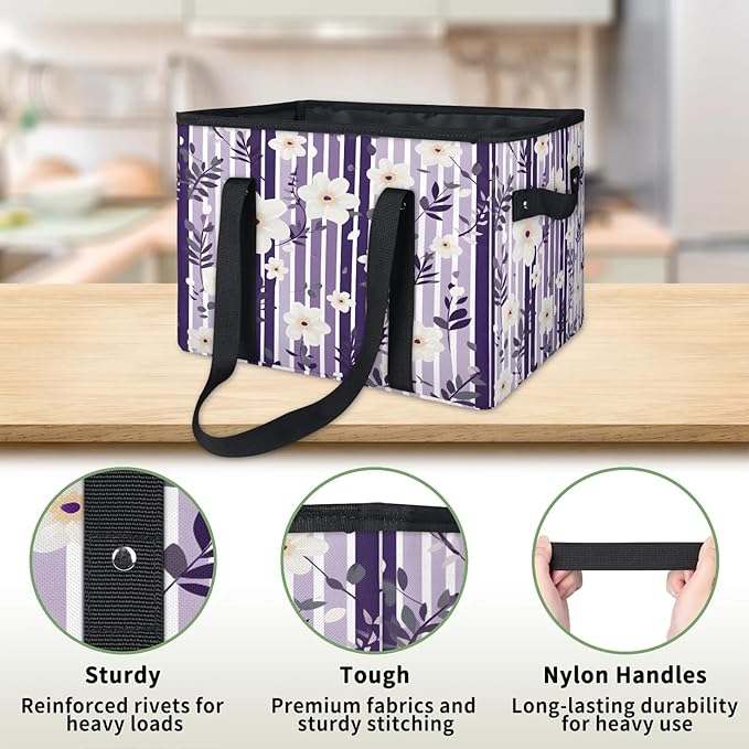 Reusable Grocery Bags Heavy Duty Shopping Bags Foldable Large Tote Bags with Long Handles & Hard Bottom