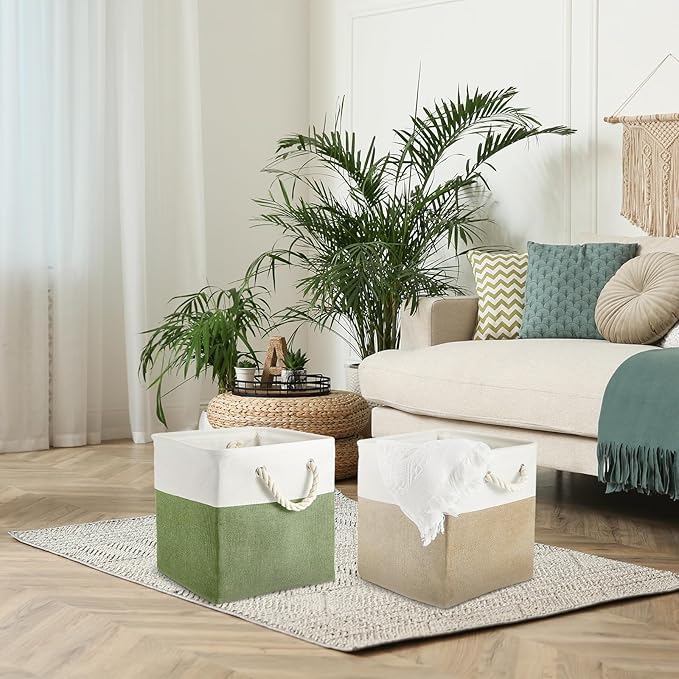 Geiserailie 6 Pcs 13 x 13 Inch Cube Storage Bins Fabric Storage Organizer Bins Foldable Cube Baskets with Sturdy Carry Handle