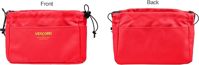 Vercord Canvas Handbag Organizers, Sturdy Purse Insert Organizer Bag in Bag, 10 Pockets Red Small