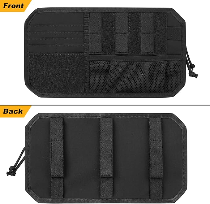 Car Sun Visor Organizer, Tactical Sunvisor Organizers Storage Covers for Trucks, Molle Panel with Pockets Zipper Visor Storage Pouch Accessories, Fits Most Vehicles, SUVs & Jeeps (BK)