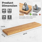 RICHFOCUS Elm Floating Shelves for Wall - 40" W x 9.3" D Rustic Solid Wood Shelves with Invisible Bracket, Wall-Mounted for L