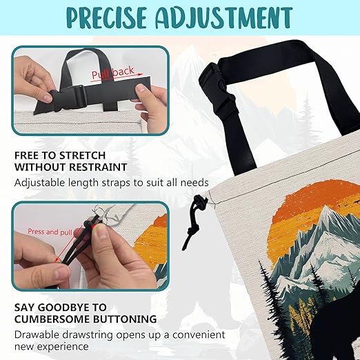 Black Bear Car Garbage Bag Mountain Orange Sunset Drawstring Car Trash Bag Hanging for Back Seat with Adjustable Buckle Canvas Vehicle Trash Can Easy-to-Install