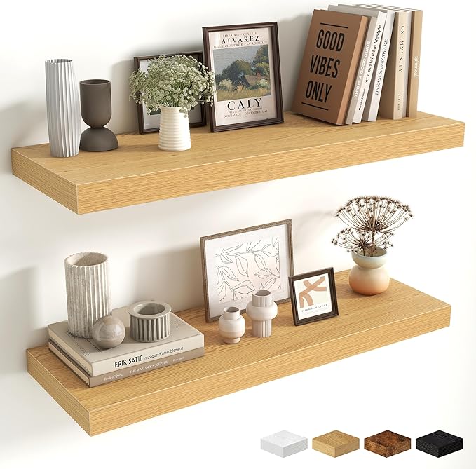 Fun Memories Floating Shelves for Wall, 30 Inch Long Floating Shelves Set of 2, 30 x 10 Wooden Shelves for Wall, Large Storag