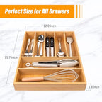 Bellsal Bamboo Silverware Drawer Organizer, Kitchen Utensil Drawer Organizers, 12"x15.7" Utensils Holder Cutlery Tray with Gr