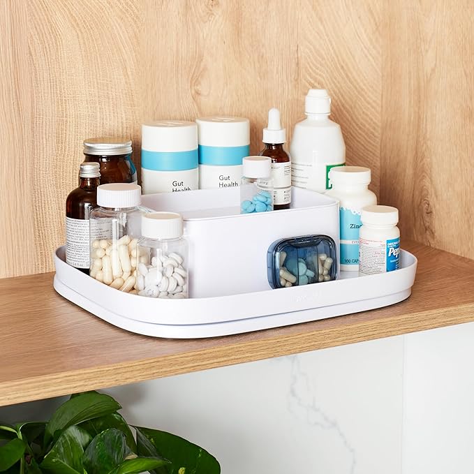 YouCopia MagicTrack Rectangle Lazy Susan Turntable 2-Tier Spice Rack: Jar & Bottle Storage Organizer for Kitchen and Bathroom