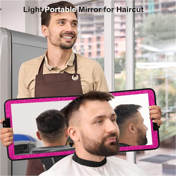 LPHUMEX Sparkle Hot Pink Folding Mirror 13”x33”, Foldable Full-Length Travel Mirror 3-Way Use, Perfect for Dance, Festivals, 