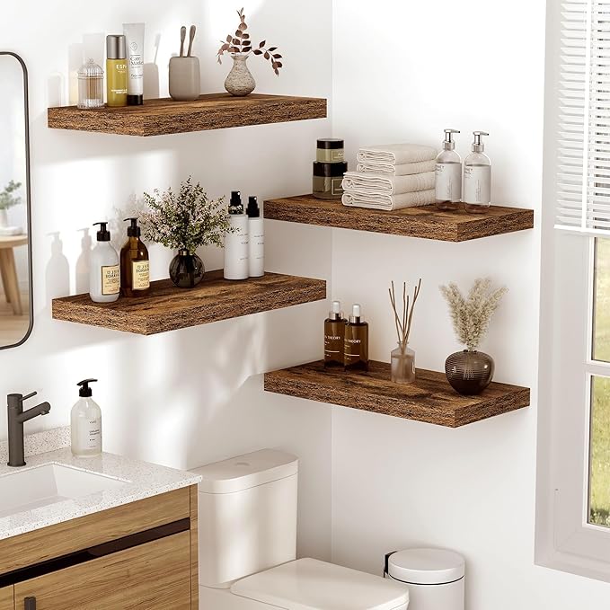 Vivelove 10 Inch Deep Floating Shelves 24 inch Long, 24 x 10 Wide Wall Shelves with Invisible Brackets, for Bedroom Bathroom 