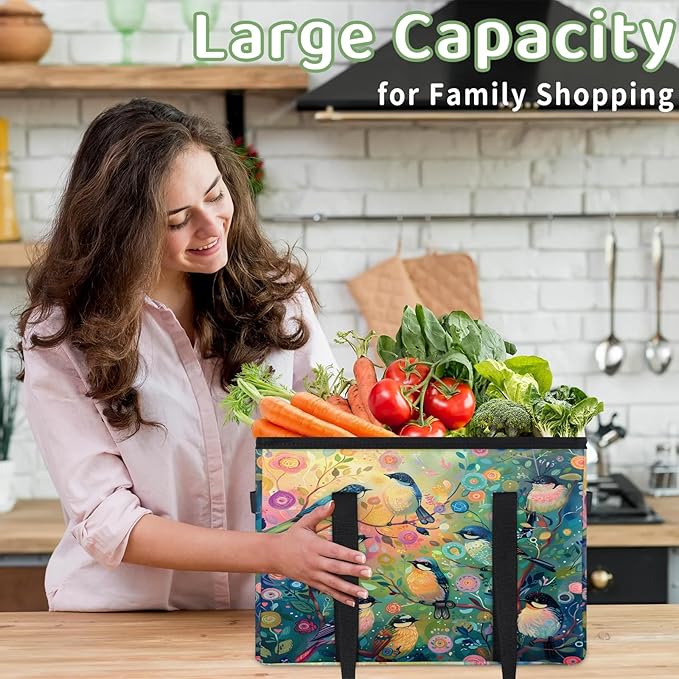 Reusable Grocery Bag, Foldable Large Shopping Tote Bag for Groceries Kitchen Picnic Car Trunk