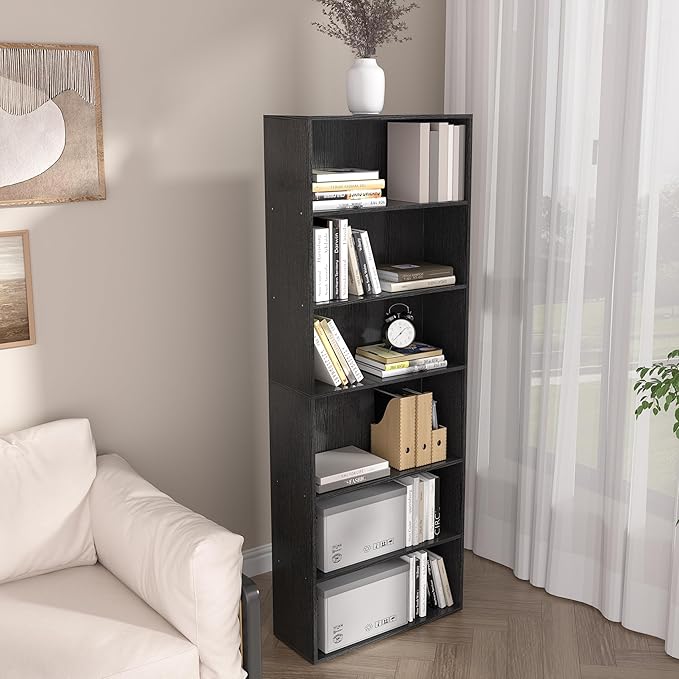 Wooden 6 Tier Book Shelf, 6 Cube Storage Organizer,6 Tier Low Bookcase Storage Display Organizer, 64 Inch Versatile Cubes She