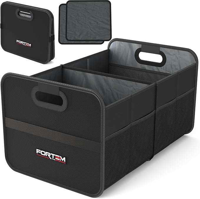 FORTEM Car Trunk Organizer, Collapsible Two Compartment Organizer, Foldable SUV & Truck Storage for Car Accessories for