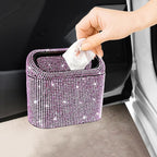 Accmor Bling Car Trash Can with Lid, Vehicle Trash Bin Car Dustbin Garbage Organizer Storage, Sparkling Crystal Mini Auto Trash Bags Holder Container with 30pcs Garbage Bags for Cars, SUV, Truck