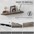 Floating Shelves Reclaimed Barnwood, 8" Deep Solid Wood Floating Shelf Wall Hanging Shelves with Invisible Heavy-Duty Metal B