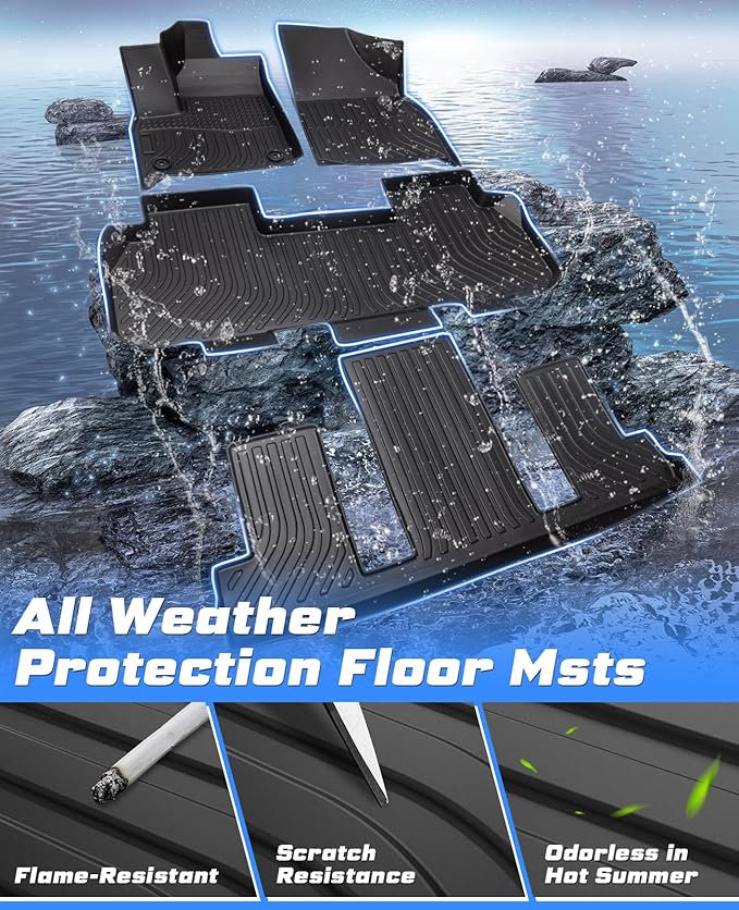 Sunsdrew Premium All-Weather Floor Mats for 2018-2024 Chevy Chevrolet Traverse 7-Seater TPE Heavy-Duty Car Floor Liner for Traverse Accessories(ONLY Fit 2nd Row Bucket Seats)