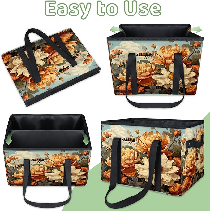 Reusable Grocery Bags Heavy Duty Shopping Bags Foldable Large Tote Bags with Long Handles & Hard Bottom