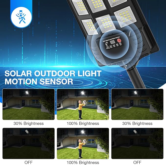 Solar Street Lights Outdoor Waterproof,6500K 320° Wide Angle Solar Flood Light, LED Parking Light with Motion Sensor and Remo