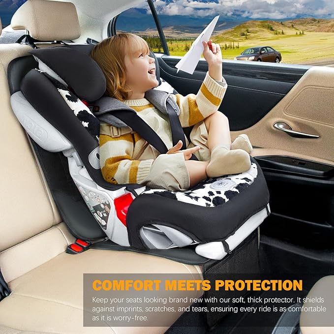 Siivton Car Seat Protector for Child Seat Cushion for Leather and Fabric Seats, 2 Mesh Pockets, Non-Slip Backing, Carseat Pro