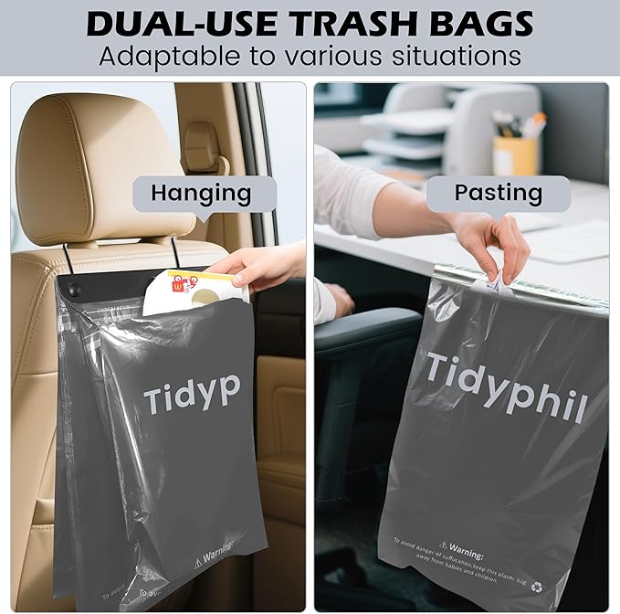 50 PCS Disposable Car Trash Bags Hanging, Leak-proof, Odor Seal. 2 Gallon Car Garbage Bags, Big Capacity. Independent of Car Trash Can, Easy Stick-On Car trash Bin for Car, SUV, Truck, Stroller. Gray