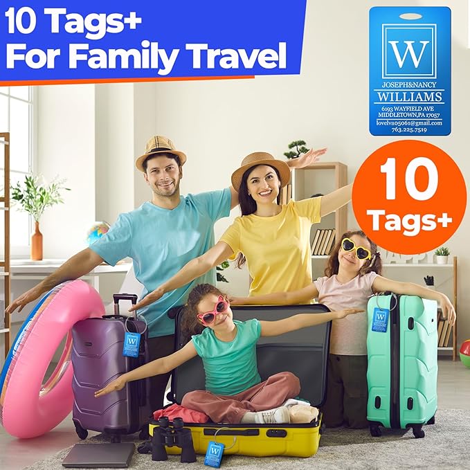 10 PCS Personalized Luggage Tags, Custom Engraved Aluminum Luggage Tags for Family, Metal Luggage Tags for Suitcases, Backpac