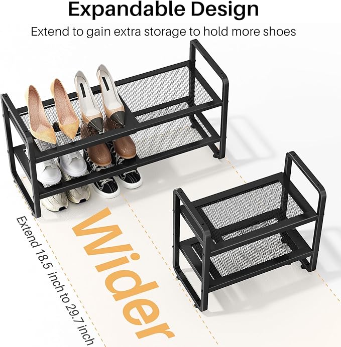 SNTD Shoe Rack - Expandable Shoe Organizer for Closet, Adjustable Metal Shoe Shelf Storage, Stackable Long Shoe Stand Holder 