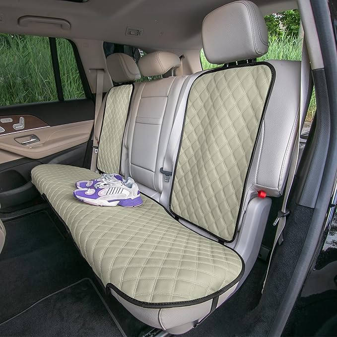 FH Group Car Seat Cushion Rear Set Beige Faux Leather Automotive Seat Cushions - Universal Fit, Rear Car Seat Cushion, Car Se